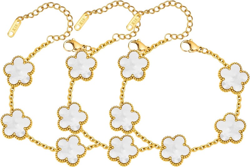 MPRAINBOW Women Gold Bracelets Jewelry Set - 18K Gold Plated Floral Bracelets,Stainless Steel Charm Bracelet Non-Tarnish,Adjustable lucky Chain Set Trendy Gift,Christmas Valentines Birthday Gifts for Girlfriend - Image 1